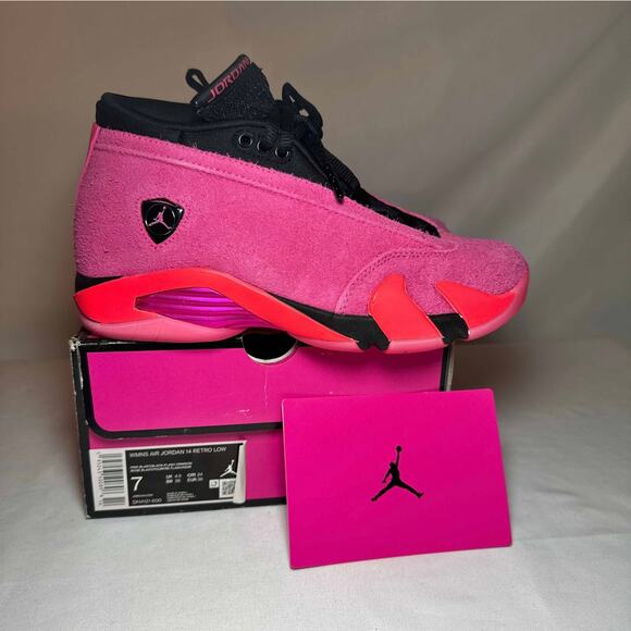 Size 7 - Nike Wmns Air Jordan 14 Retro Low Shocking Pink Ships Now - Picture 1 of 12
